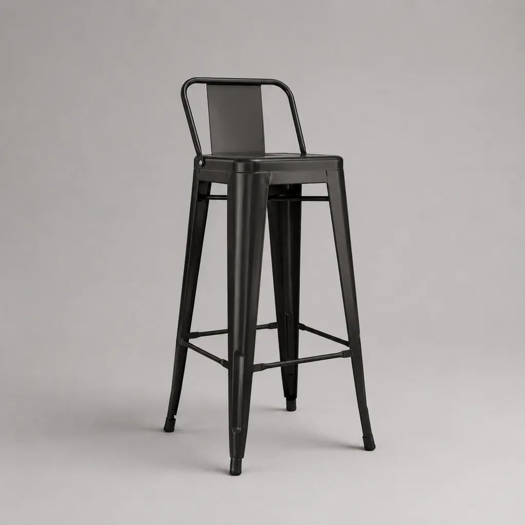 Sgabello da bar alto con schienale in acciaio nero, 43 × 43 × 101 cm