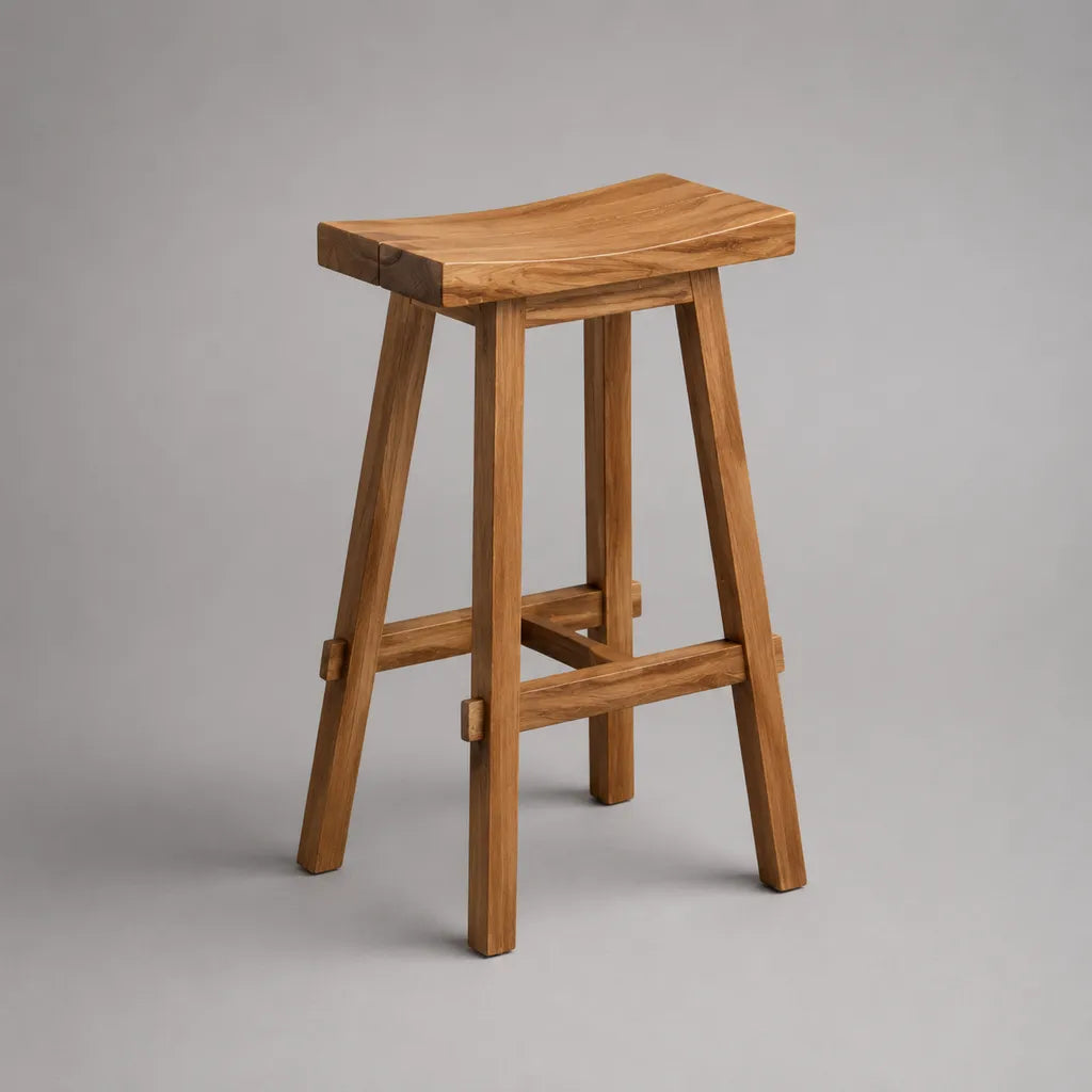 Sgabello da bar in legno massello di acacia marrone miele con seduta concava, 40 x 35 x 75 cm