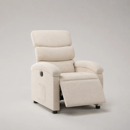 Poltrona reclinabile elettrica imbottita in tessuto bouclé crema, 92 x 95 x 105 cm