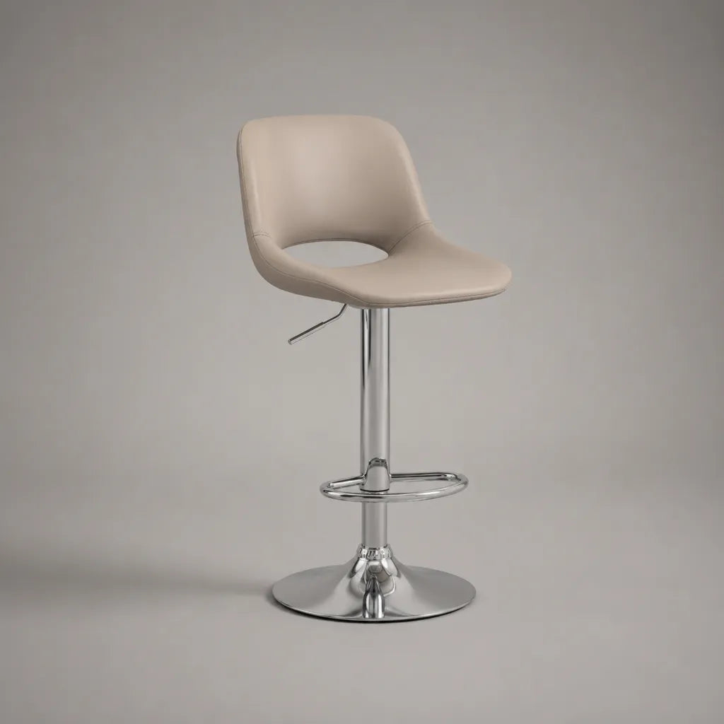 Sgabello da bar girevole regolabile in similpelle beige e acciaio cromato, 45 x 48 x 84-105 cm