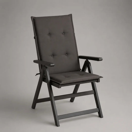 Sedia da giardino reclinabile e pieghevole in legno massello di acacia con cuscino grigio scuro, 58 x 70 x 110 cm