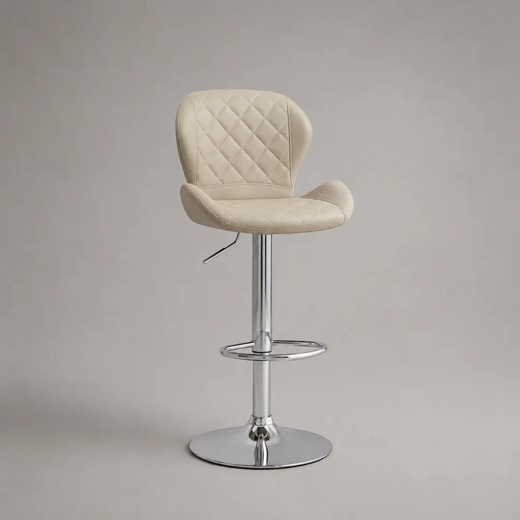 Sgabello da bar girevole e regolabile in similpelle beige e acciaio cromato, 50 × 48 × 86-107 cm