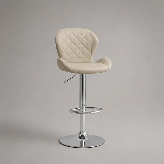 Sgabello da bar girevole e regolabile in similpelle beige e acciaio cromato, 50 × 48 × 86-107 cm