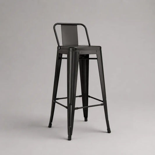 Sgabello da bar alto con schienale in acciaio nero, 43 × 43 × 101 cm