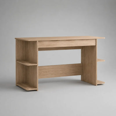 Scrivania rettangolare in pannello truciolare con cassetto e 4 ripiani laterali, rovere chiaro, 120 x 60 x 75 cm